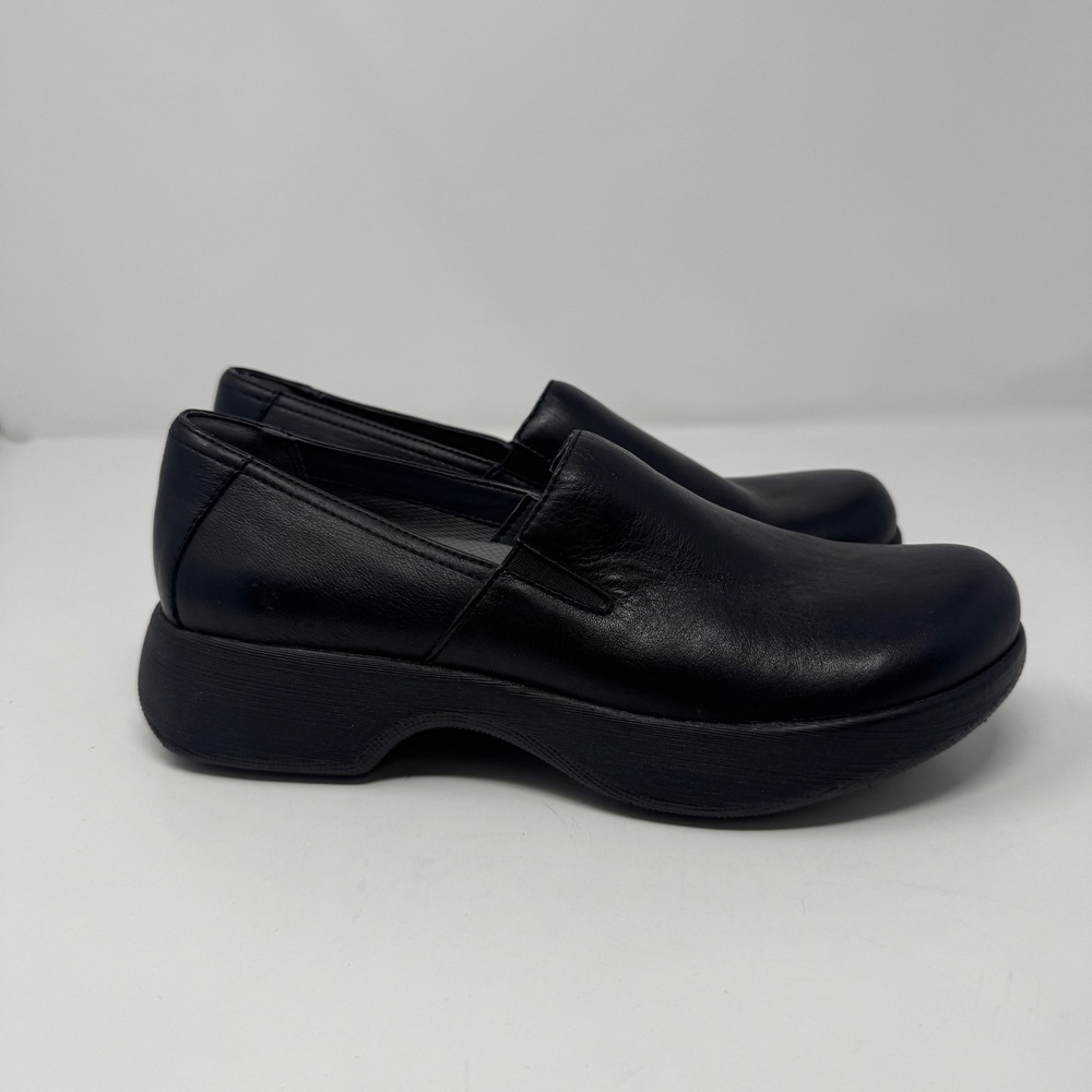 Dansko Fawna Black Leather Slip On Clogs Shoes Size 39 Comfort Nursing Work